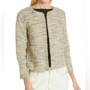 Eileen Fisher Handwoven Organic Cotton Furrows Natural Cropped Jacket S